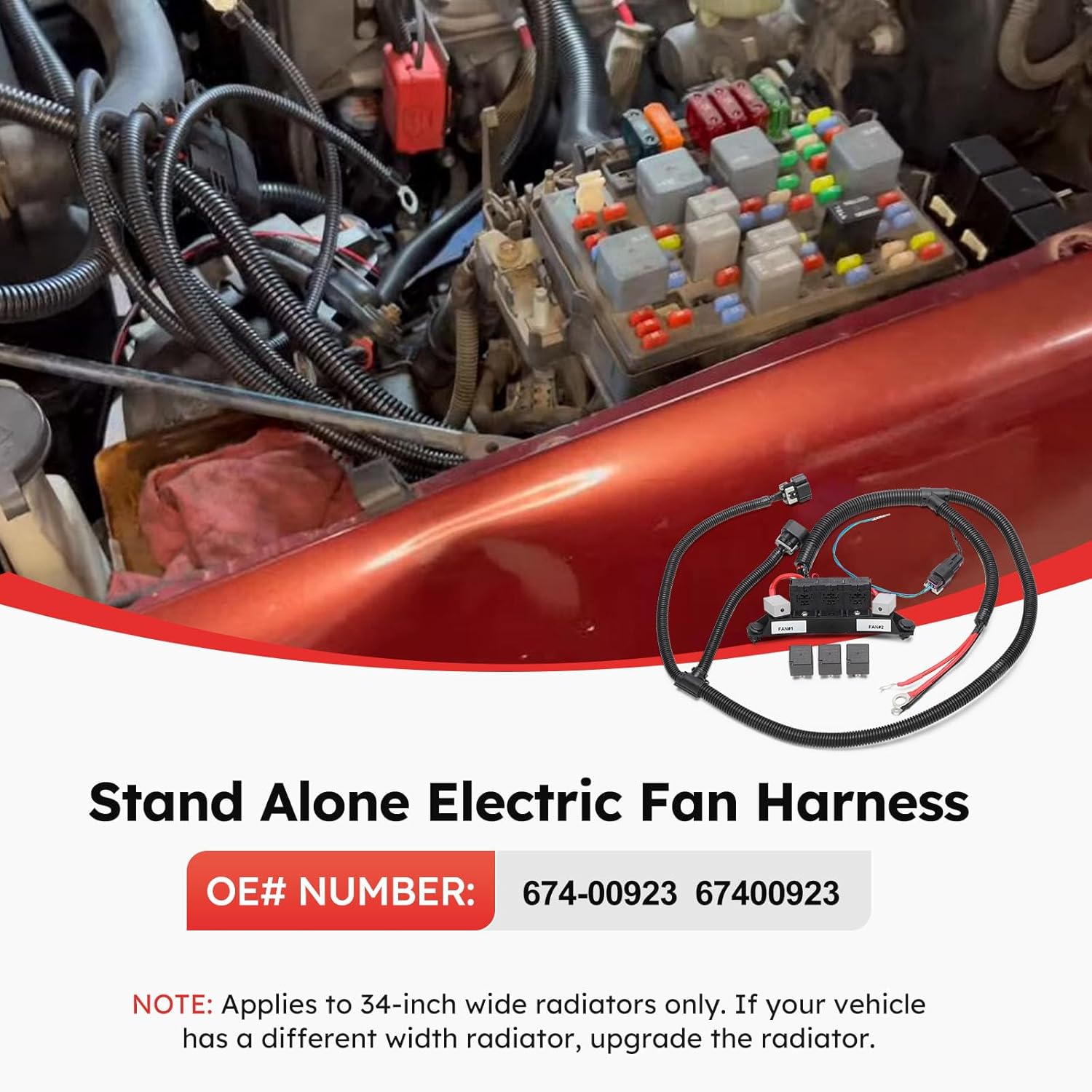 674-00923 Stand Alone Electric Fan Harness for 99-06 Chevy Silverado 1500 2500, 02-06 Chevy Avalanche 1500 2500 Cadillac Escalade/Escalade EXT, 99-06 GMC Sierra 1500 2500 Wire Harness Replace 67400923