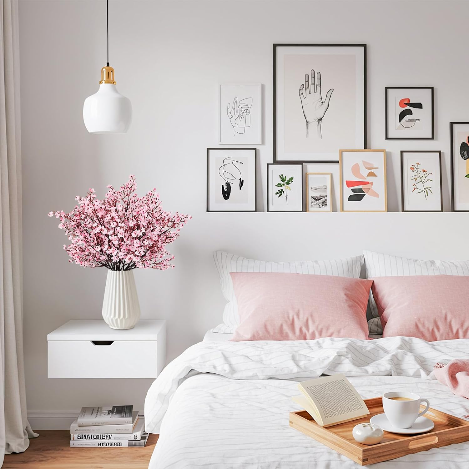 Babys Breath Artificial Flowers, 8 Bundles Cherry Blossom Pink Real Touch Fake Silk Flowers Bulk for Vase Home Office Wedding Spring Indoor Outdoor Centerpiece Table Party Decorations - Image 3