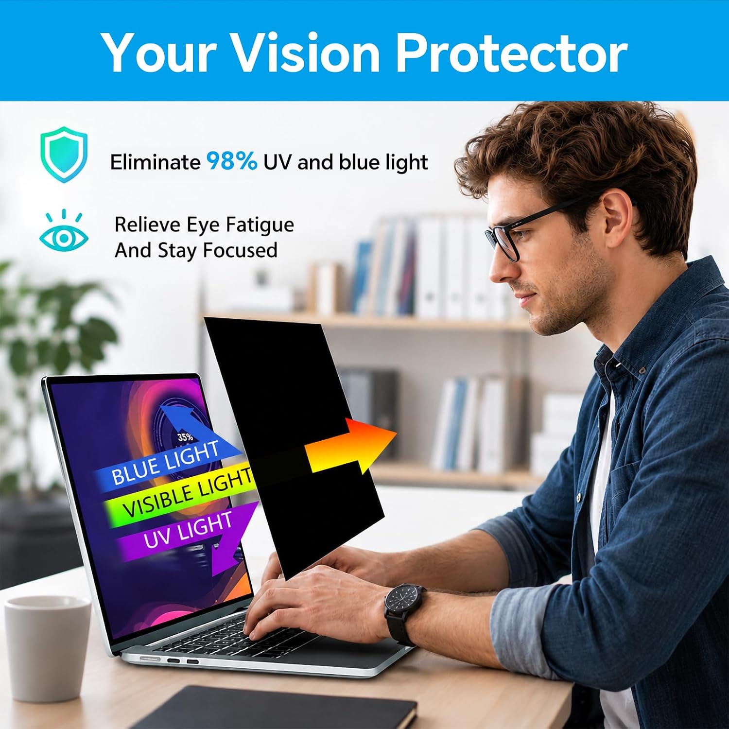 STARY 4-way 360°Laptop Privacy Screen Filter 14 Inch 16:10 Ratio(1920x1200), Anti Glare & Blue Light Filter, Removable Privacy Screen Protector for Laptop Monitor, Compatible with HP Dell Acer Lenovo Samsung ASUS Toshiba