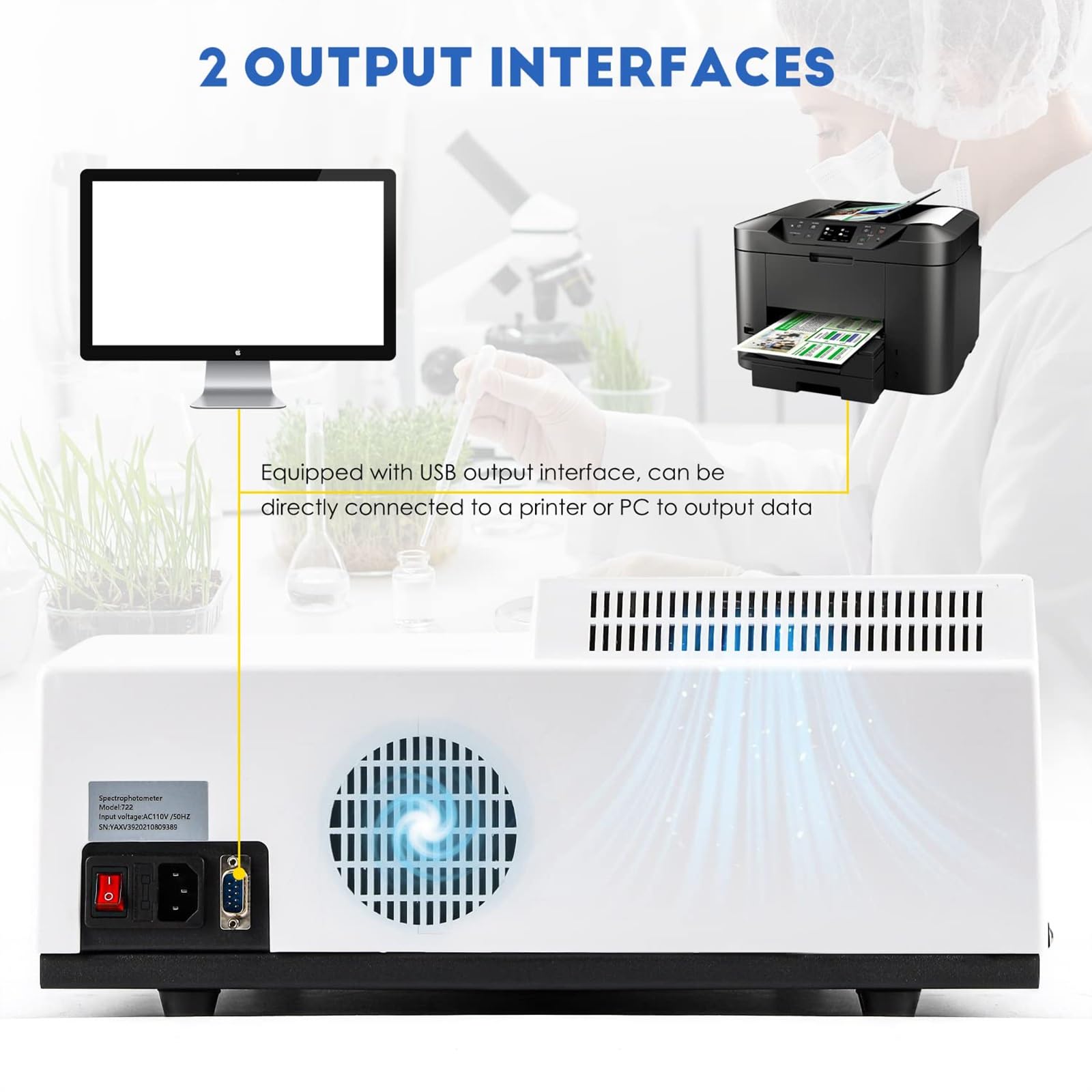 Espectrofotómetro visible, espectrofotómetro de onda LCD portátil con ajuste automático a cero, espectrofotómetros digitales de laboratorio, rango de longitud de onda de 350-1020 nm