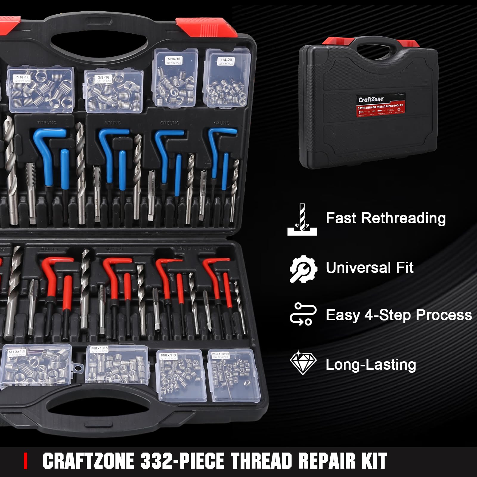 Thread Repair Kit: 332PC SAE & Metric Inserts -9 Thread Repair Kit: 332PC SAE & Metric Inserts -9