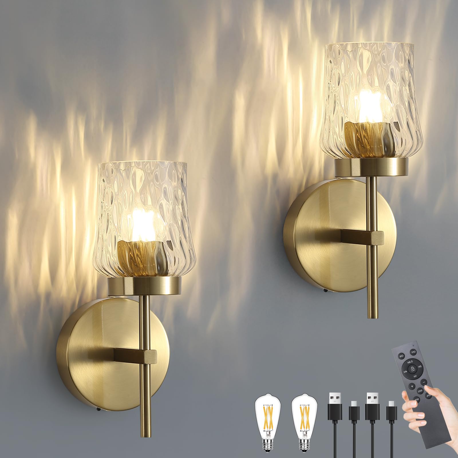 Photo 1 of HONGREN Gold Battery Operated Wall Sconces Set of Two Modern Rechargeable Wall Sconces with Remote Control Wall Lights for Living Room Bedroom (2 Pack)