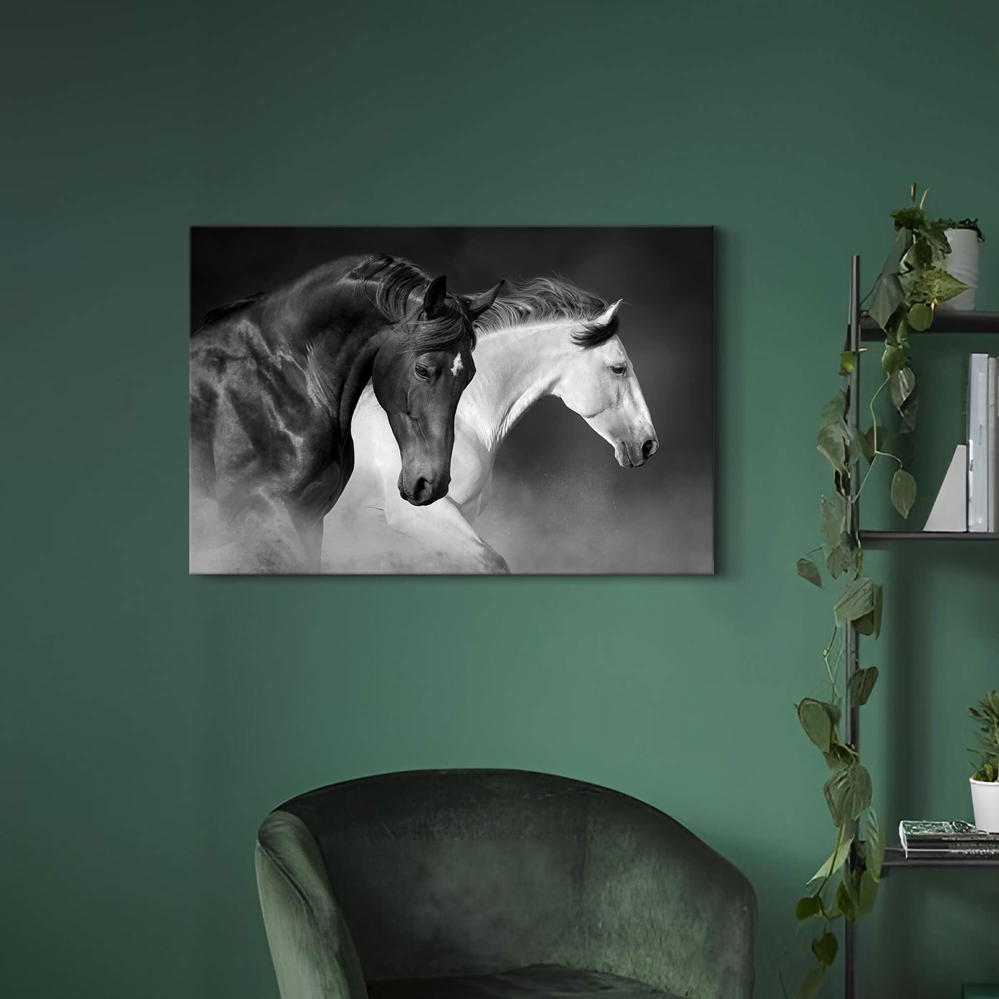 Amazon.com: WALLSUP DECOR Black White Horses Wall Art - Running  display picture 1