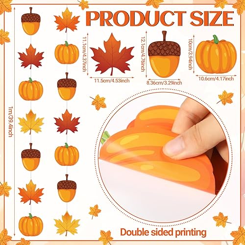 Miniatura 2 de Xinnun 8 piezas de decoraciones colgantes de otoño, decoración colgante para techo de Acción de Gracias, hojas de arce de otoño, calabaza, bellota,