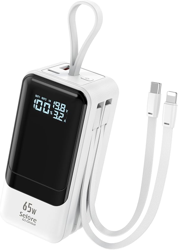 Patrocinado Patrocinado Estás viendo este anuncio según la relevancia del producto con tu búsqueda. Deja comentarios sobre el anuncio Selore&S-Global Banco de energía de 65W para laptop, 18400mAh Carga rápida Cargador portátil, Batería con cables USB-C y Lightning duales incorporados, Pantalla LCD Cargadores de viaje para MacBook/Dell XPS