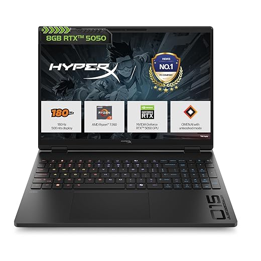 HP Smartchoice HyperX OMEN 15, AMD Ryzen 7 260, 8GB-RTX 5050, 24GB DDR5 (Upgradeable), 1TB SSD, 180Hz, 2.5K, 500 nits, 3ms RT, 15.3''/38.9cm, Win11, Office24, Black, 2.42kg, gb0038AX, AI Gaming Laptop