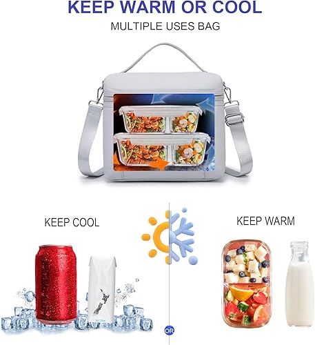 Miniatura 3 de NOL Natural Organic Lifestyle - Loncheras aisladas para mujer, bolsa enfriadora, ligera, de nailon, impermeable, para el trabajo (gris y blanco, M