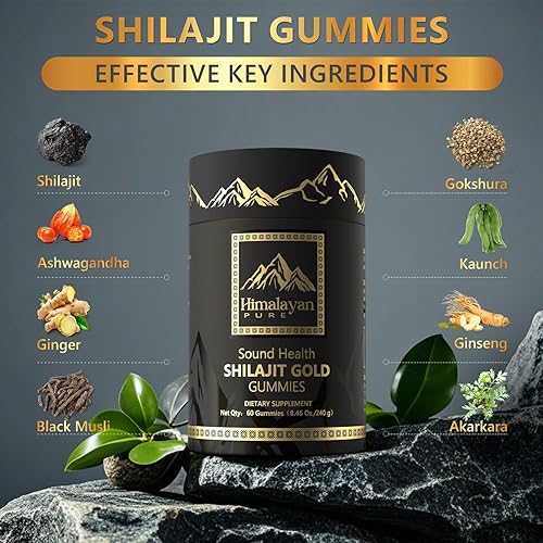 Miniatura 4 de Gomitas puras de Shilajit del Himalaya  3000 mg de shilajit con ashwagandha y ginseng  Más de 85 minerales traza y ácido fúlvico  Sin azúcar