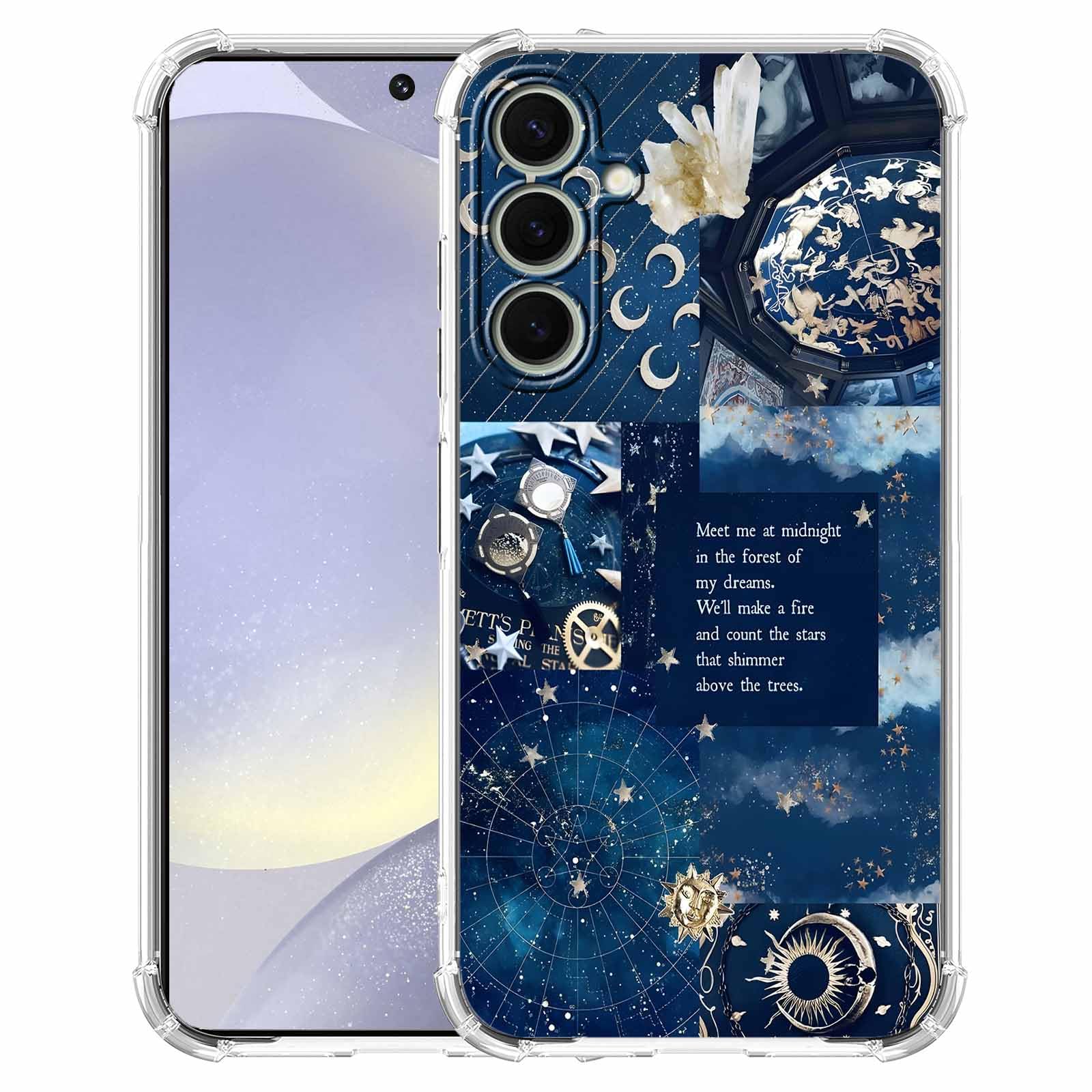 AOSSXIN Vintage Celestial Sun Moon Star Collage Phone Case for Samsung Galaxy S24,Aesthetic Space Constellation Pattern,Trendy Soft TPU Bumper Case