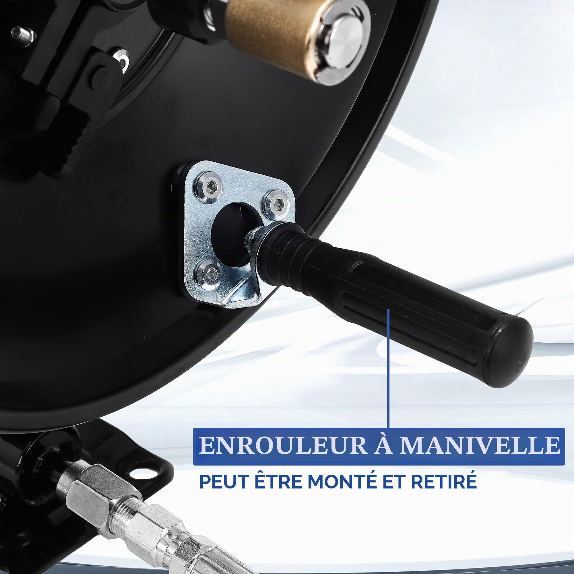M MINGLE Enrouleur de Tuyau Haute Pression 30m, en Acier Robuste, Manivelle Manuelle avec Bras Pivotant, Sortie NPT 3/8", 280 Bar