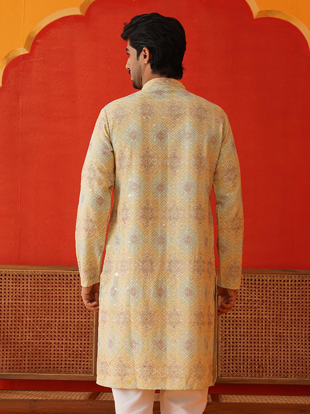 Jompers Pista Embroidered Staight Kurtas For Men (Pista, S)