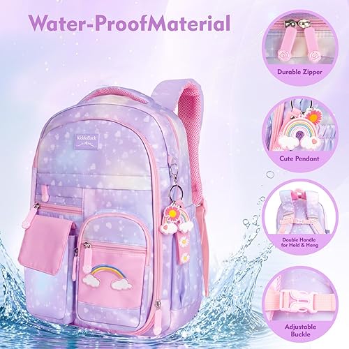 Miniatura 5 de Mochila Kawaii Rainbow para niñas Lindas bolsas escolares estrelladas para niños y adolescentes con estuche de felpa para bolígrafos y juego de 6