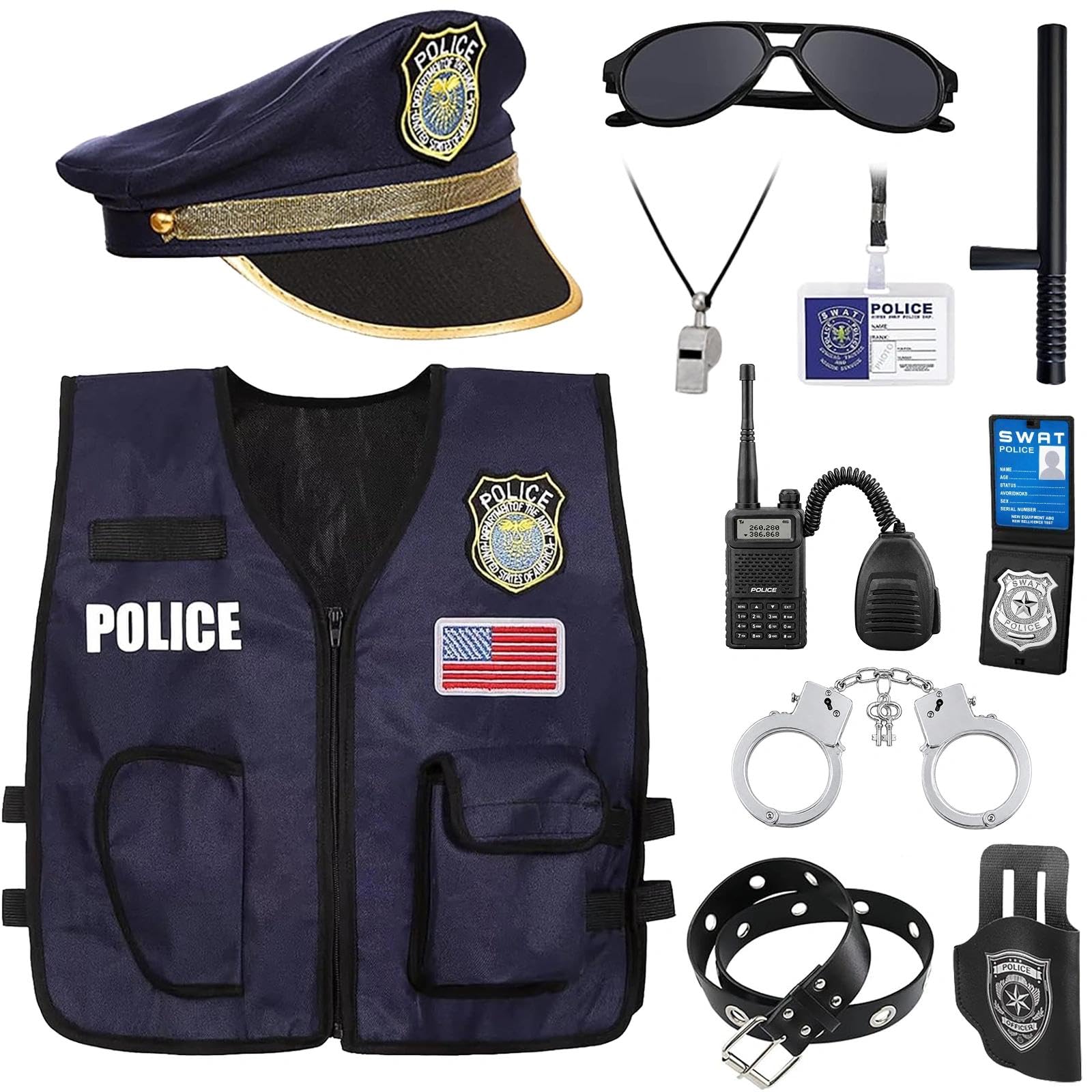 Police Officer Costume for Kids Cop Toddler Boy Costumes for Pretend Play Cosplay Set Ages 3-7