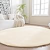 Amazon Basics Fluffy Washable Round Area Rug, Circle Shaggy Carpet for Living Room, Bedroom, Nursery, 6'R, Beige