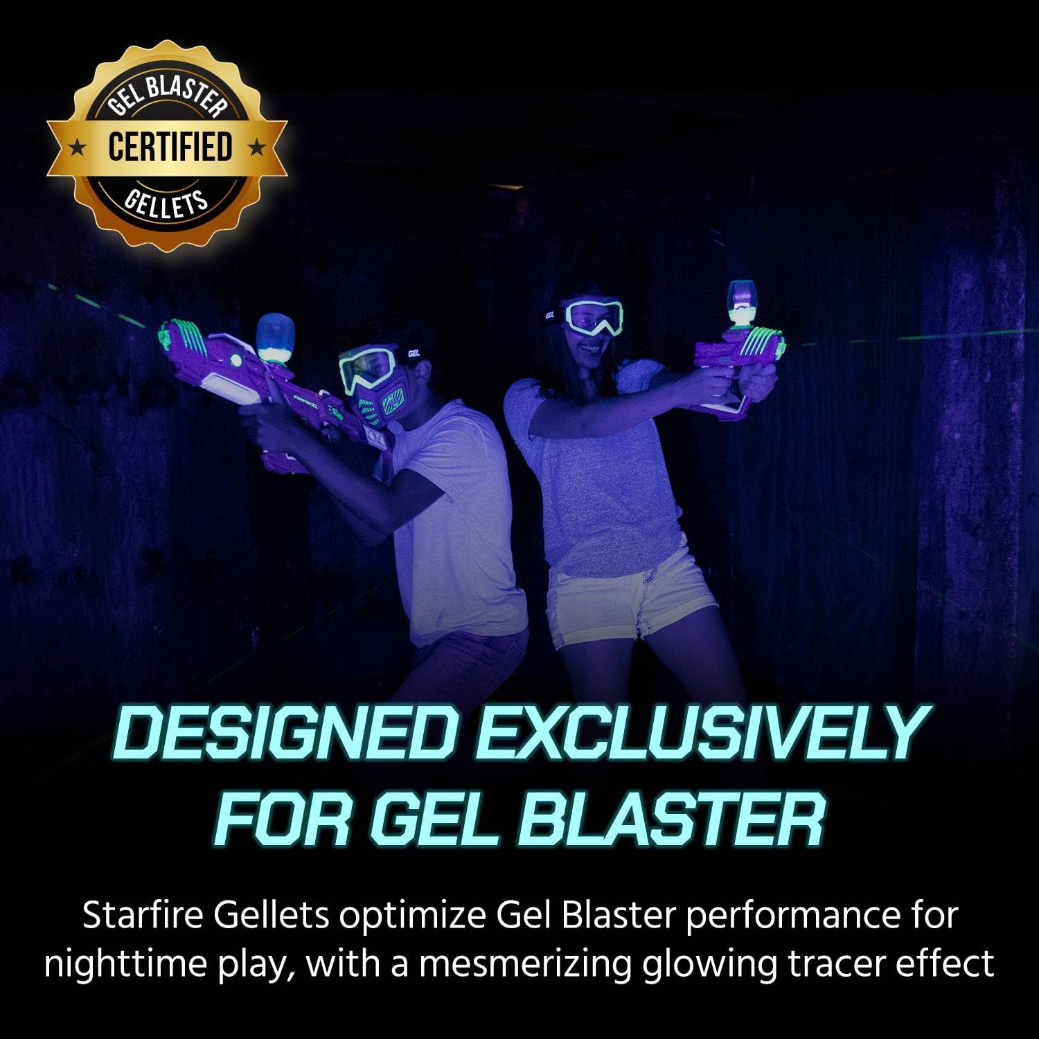 Gel Blaster Starfire 10 000 Kul Gelowych - Amunicja do pistoletów Starfire Gel Blasters - Kule świecące w ciemności z tracerem aktywowanym UV - Zwiększona celność strzałów, dla osób od 14 lat