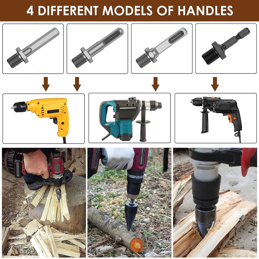 Firewood Drill Bit Set, Wood Log Splitter Firewood Drill Bit, 42mm/32mm Wood Splitter Drill Bits, Log Splitter Drill Bits with Anti-Slip Gloves and 4 Drilling Handles, for Dry Soft Woods (Set-B)