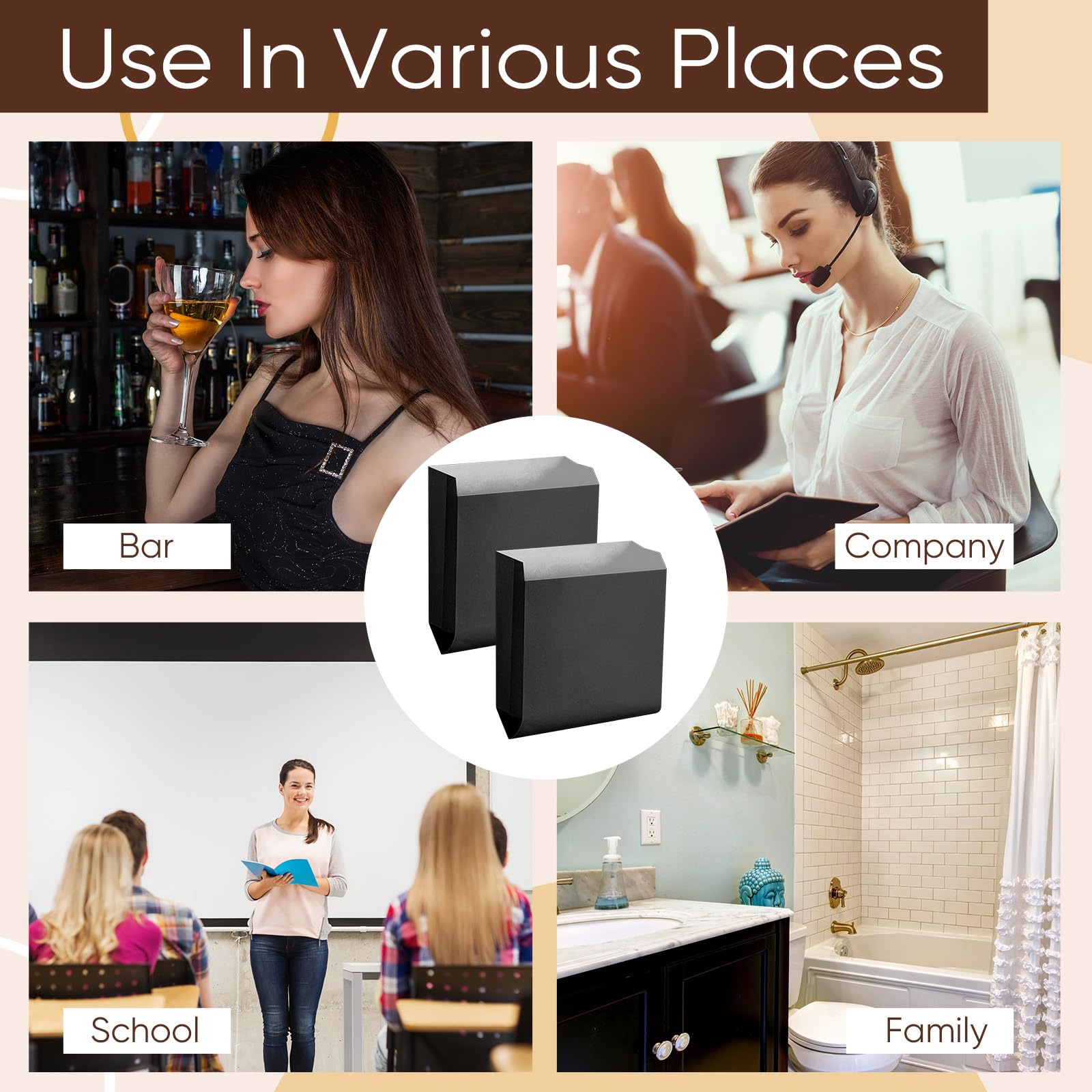 Yeaqee 300 Pcs Waxed Black Kraft Feminine Hygiene Liner Bag, Business Restroom Bathroom Personal Dispensers 7.5 x 10 Waste Receptacle Paper Liners, Sanitary Napkin Disposal Bags, Kraft Bag