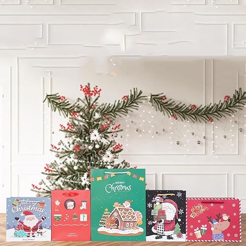 Miniatura 9 de Ranfashiong Bolsa de regalo de Navidad de 12 unidades con papel de seda, envoltura de Navidad con asas, juego a granel de Año Nuevo, regalos