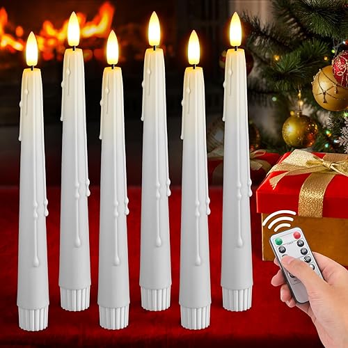 Velas sin llama con temporizador remoto paquete de 6 velas LED parpadeantes sin llama de 9.6 pulgadas, luces de mecha 3D, decoración de Halloween,