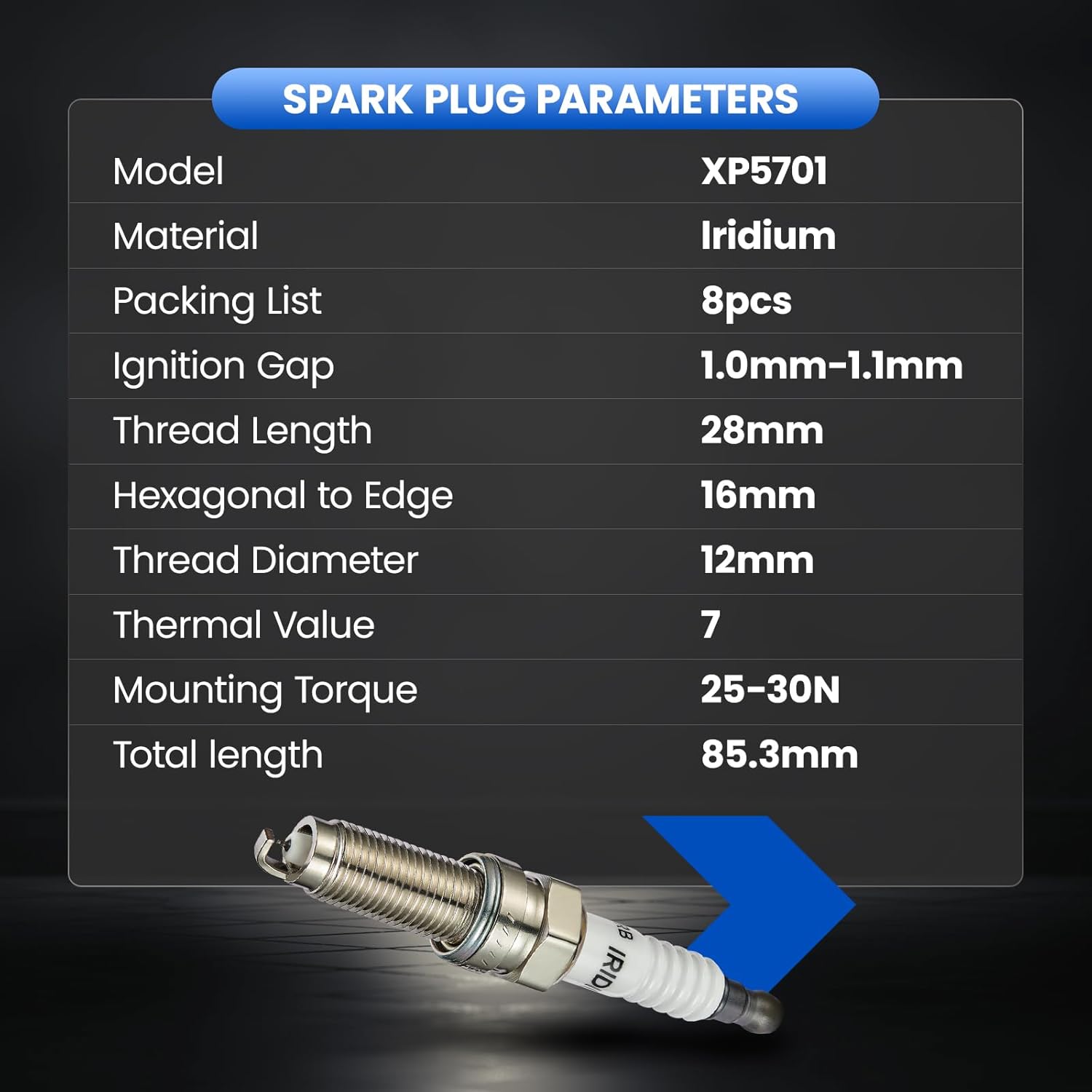 XP5701 Iridium Spark Plugs 8 Pack - Compatible with Acura MDX RDX RLX TL TLX Compatible with Chrysler 200 300 M3 M5 M6 Charger Civic HRV Odyssey Passport Pilot Cherokee Gladiator Ram 1500