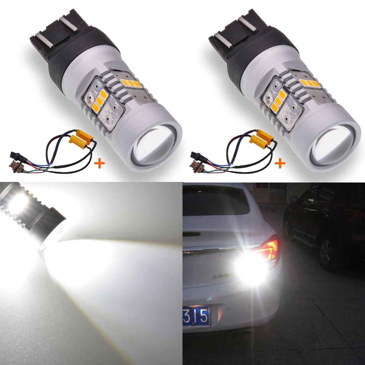KATUR 1800LM biała 7443 7444NA żarówka zastępcza LED 14SMD CREE 3020 RV Camper SUV MPV żarówki do kierunkowskazów samochodowych z dekoderem Canbus bez błędów 50 W 8 omów obciążenia rezystory zestaw 2