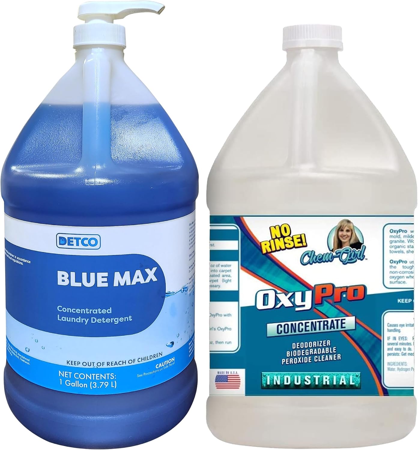 Laundry Stain & Odor Control Bundle 2-Pack – 1 Gallon Each of Blue Max Industrial-Strength Detergent & OxyPro Concentrated Multi-Purpose Commercial Cleaner - Safely Clean, Treat Stains, & Deodorize