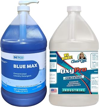Laundry Stain & Odor Control Bundle 2-Pack 1 Gallon Each of Blue Max Industrial-Strength Detergent & OxyPro Concentrated Multi-Purpose Commercial Cleaner - Safely Clean, Treat Stains, Deodorize