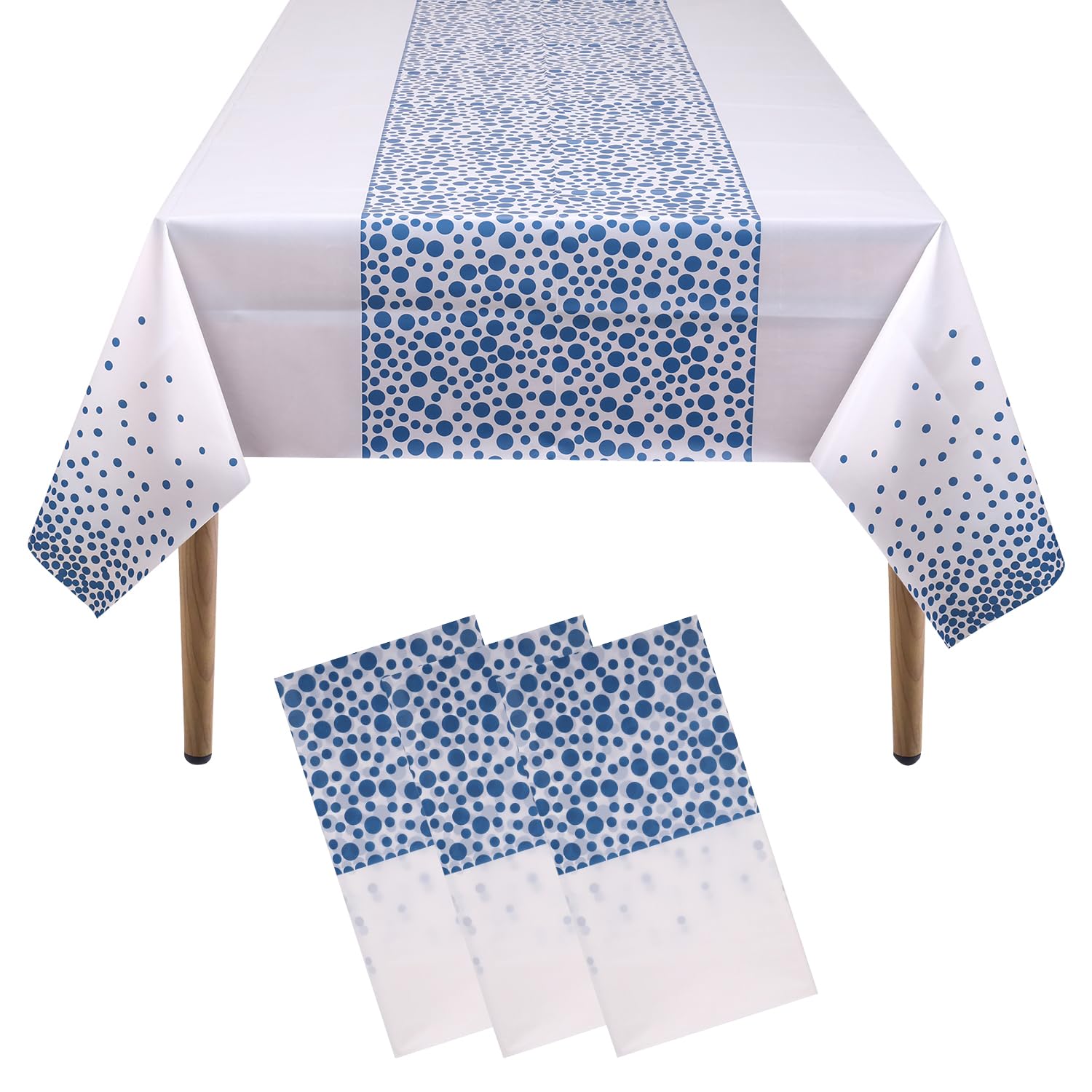 WedDecor White with Sky Blue Plastic Tablecloth 54 x 108 Inch Rectangle Party Disposable Table Covers for Indoor & Outdoor Birthday, Christmas, Weddings, Baby Shower, Party Decorations, 3pcs