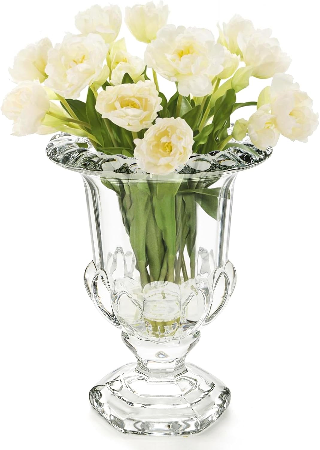 8 Inch Glass Urn Vase, Large Crystal Glass Vase, Vintage Vases for Centerpiece, Pedestal Flower Bottle, Decorative Vases for Wedding Home Decor Housewarming Gift