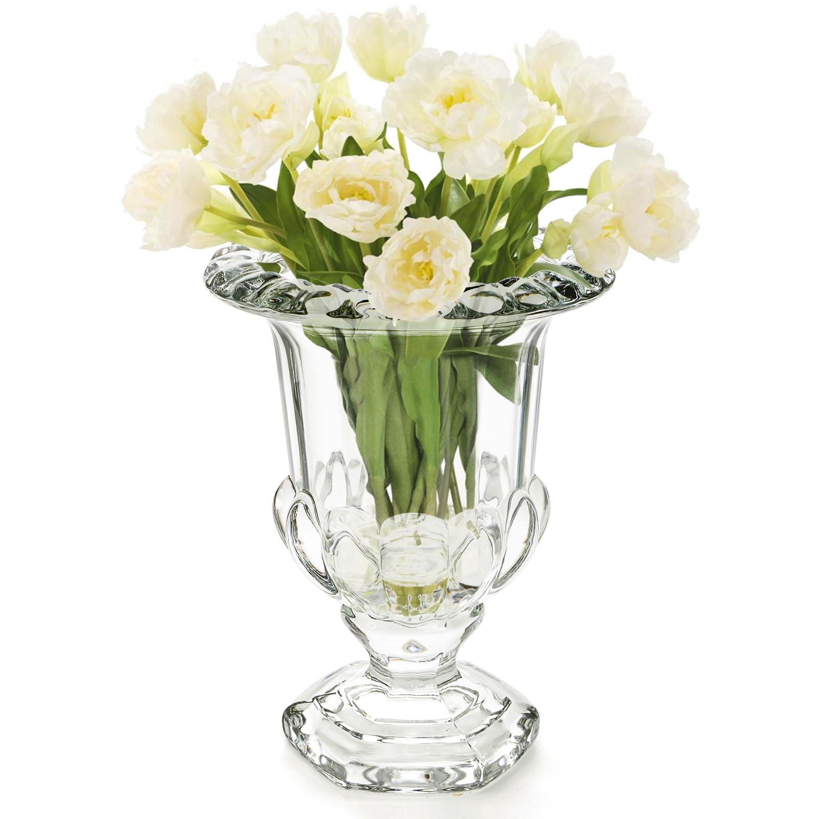 ELFULLY 8 Inch Glass Urn Vase, Large Crystal Glass Vase, Vintage Vases for Centerpiece, Pedestal Flower Bottle, Decorative Vases for Wedding Home