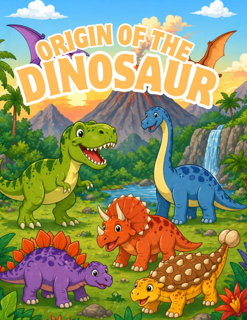 Origin of the Dinosaur: 30+ Fun & Easy Dino Designs for Boys and Girls – Single-Sided Pages with T-Rex, Triceratops, Stegosaurus & More!