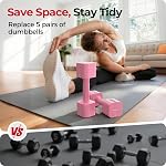 FEIERDUN 5-in-1 Ensemble de sonnettes réglables 2, 12LBS/6LBS Poids pour les femmes, 1s-Adjust Ensemble double-stable pour femmes Gym à domicile & Extérieur, Rose