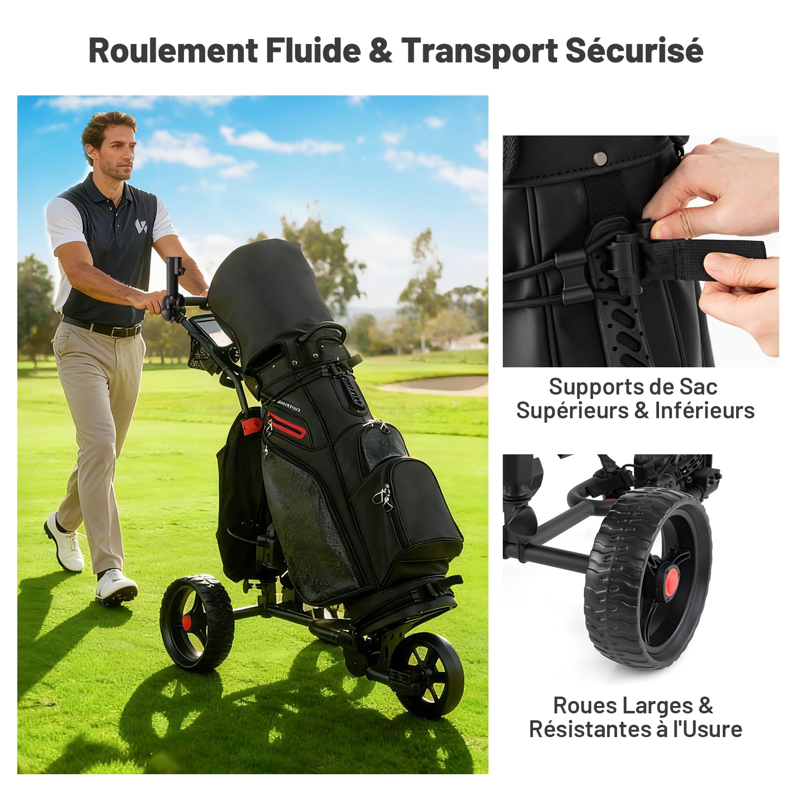COSTWAY Chariot de Golf Électrique, Voiturette Golf Pliable & Léger à 3 Roues avec Poignée Ajustable, 9 Vitesses, Support pour Parapluie, Porte-Boisson, Porte-Score, Sac Isotherme & Port USB