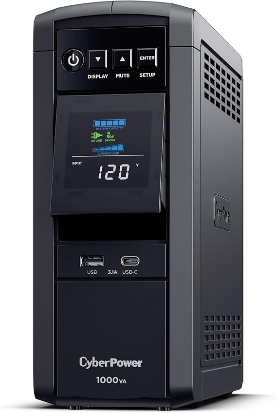 CyberPower CP1000PFCLCD PFC Sinewave UPS Battery Backup and Surge Protector, 1000VA/600W, 10 Outlets, AVR, Mini-Tower, UL Certified