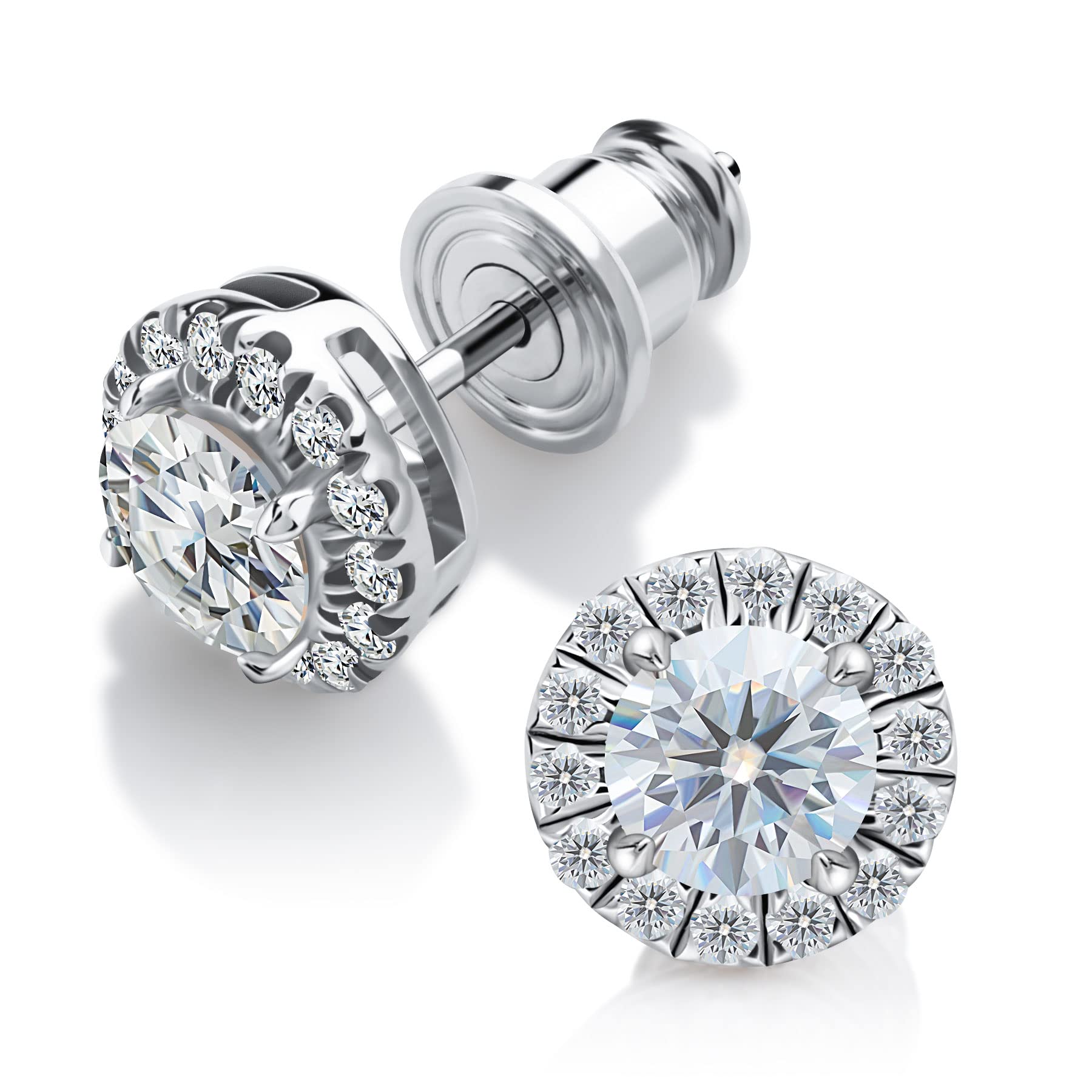 LadylikeMoissanite Halo Earrings 0.6-2.0 Carat Sterling Silver Halo Earrings D Color VVS1 Round Cut Lab Created Diamond