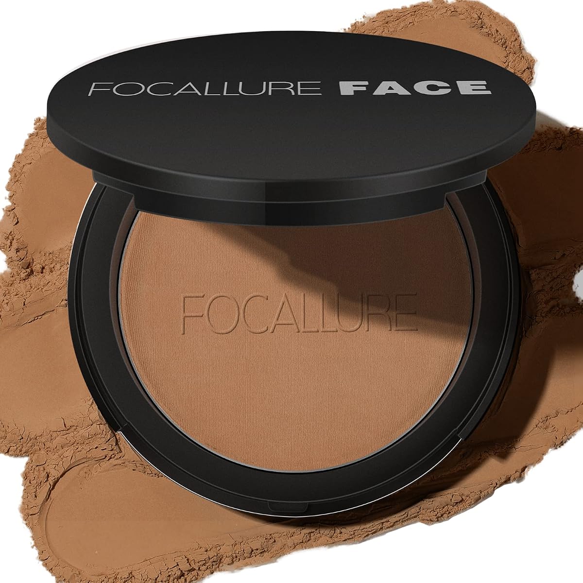 FOCALLURE Flawless Pressed Powder - Shine Control & Pore Blurring, Almond | Pressed Setting Powder Foundation Makeup, Lightweight, Buildable, Long-Lasting Matte Finish, Portable Face Powder Compact