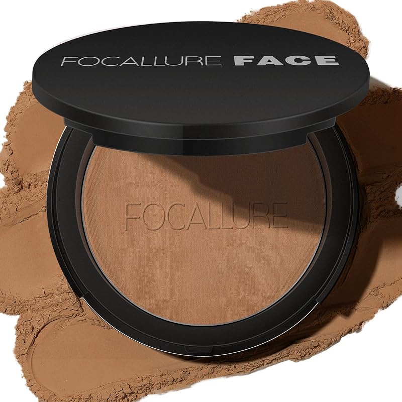FOCALLURE Flawless Pressed Powder - Shine Control & Pore Blurring, Almond | Pressed Setting Powder Foundation Makeup, Lightweight, Buildable, Long-Lasting Matte Finish, Portable Face Powder Compact