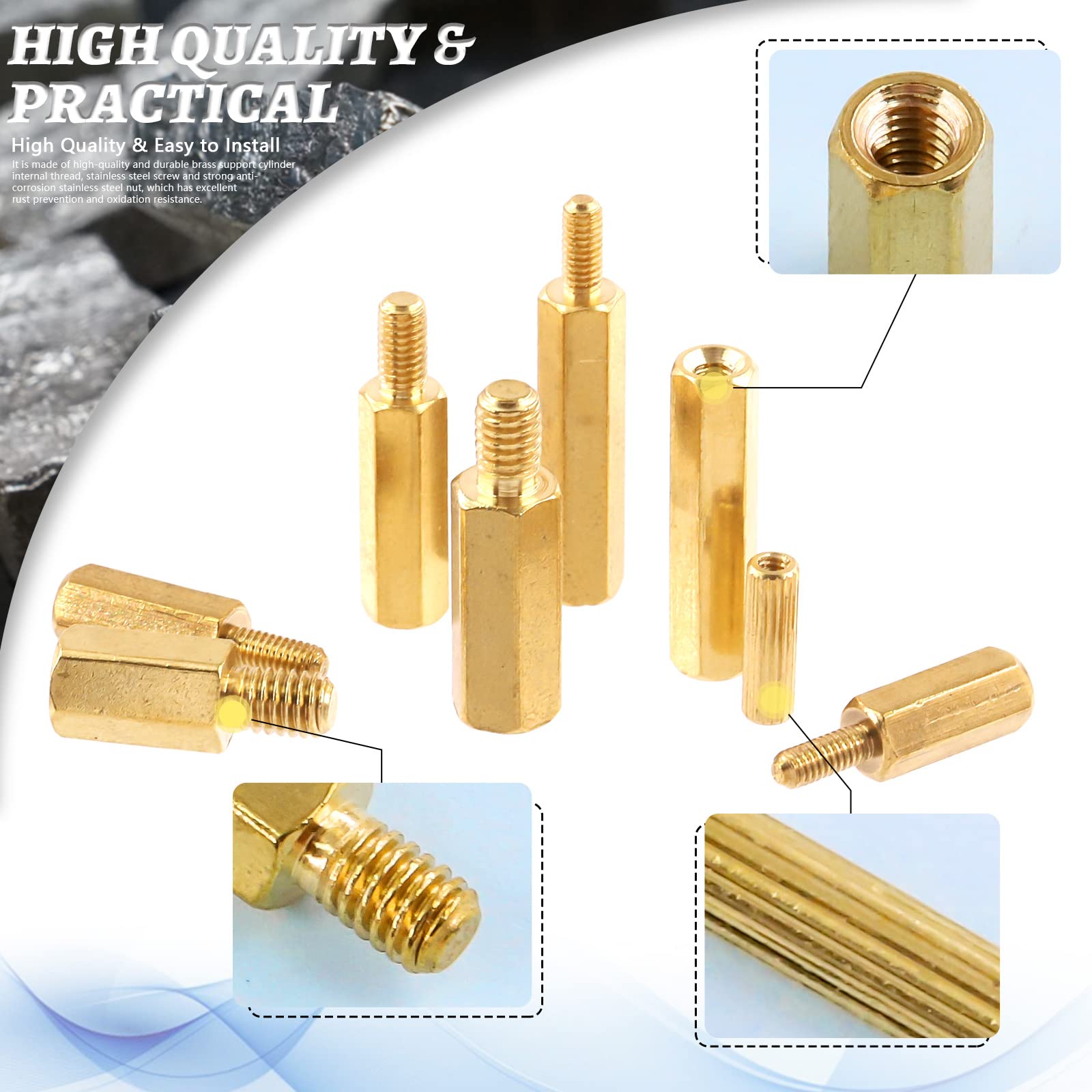 Glarks 400Pcs Double Pass Hex Brass Spacer Standoff Cylinders & Male Female Nylon Spacer Standoff with Nuts Assortment Kit - Image 4