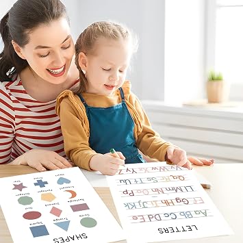 Educational Posters for Kids – Learning Posters for Toddlers, Preschool & Kindergarten – Boho Pastel Prints (Alphabet, Numbers, Colours, Days, Months, Shapes) – Nursery, Classroom & Homeschool Decor