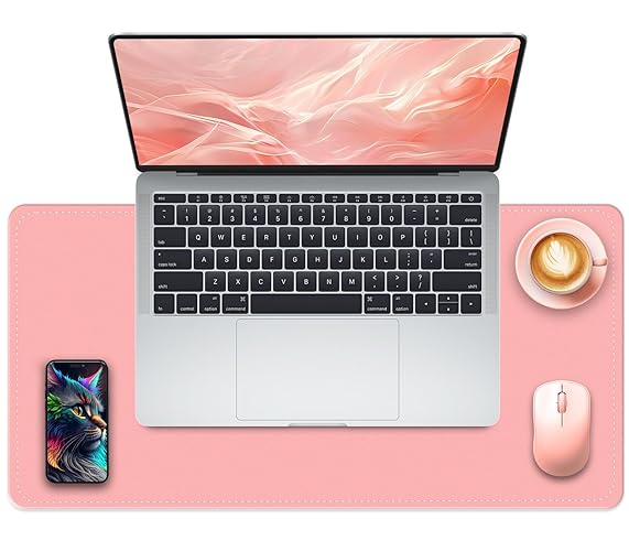 METEOROCK Non-Slip Desk Pad, PU Leather Desk Mat with Suede, Laptop Mat for Desk, 60 x 35 CM Large Mouse Pad, Mouse and Keyboard Mat, Desk Table Protector Mat for Office/Home/Decor (Melon Pink) - Melon Pink - 60 x 35 cm