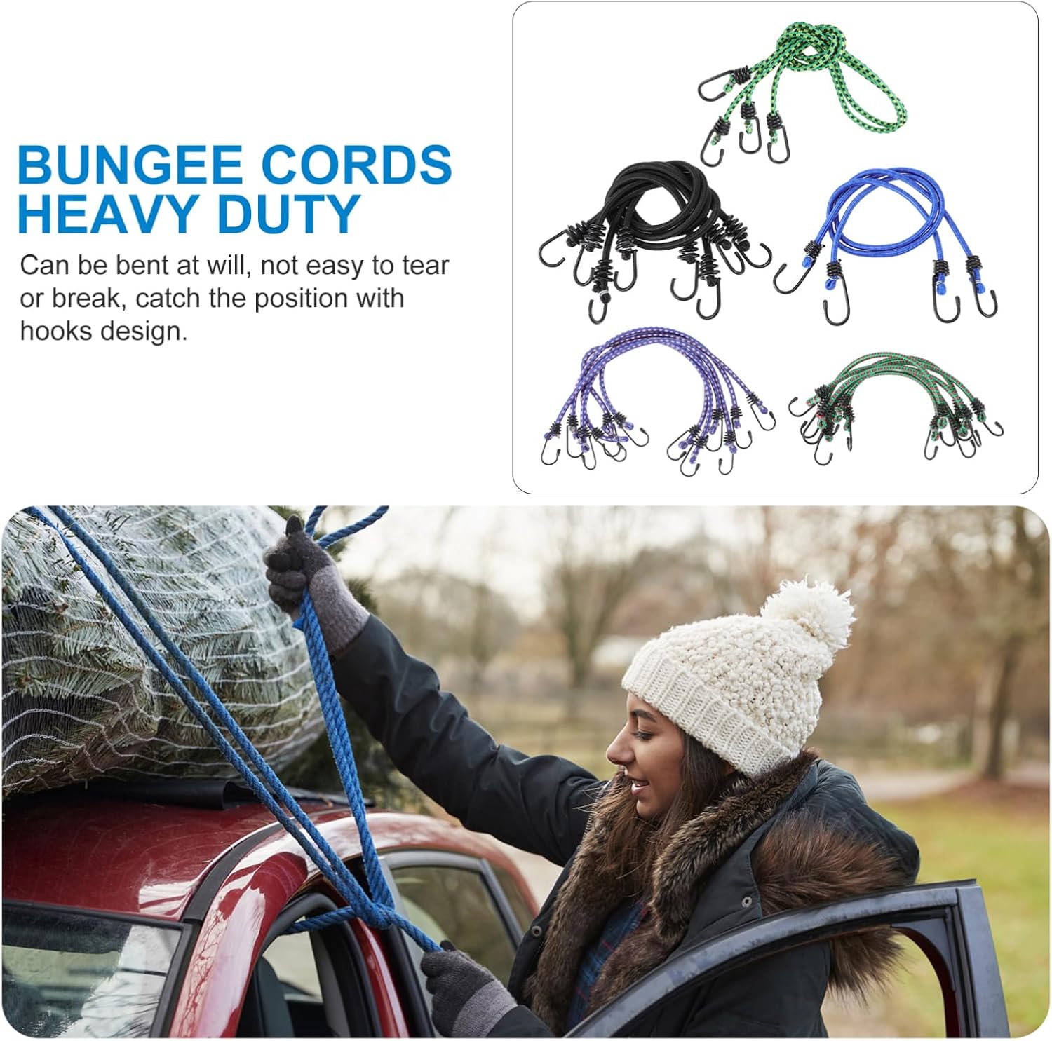 YARNOW 20pcs Elastic Cord Set Heavy Duty Bungee Cords Hooks Outdoor Camping Gear Heavy Duty Bungee Straps Assorted