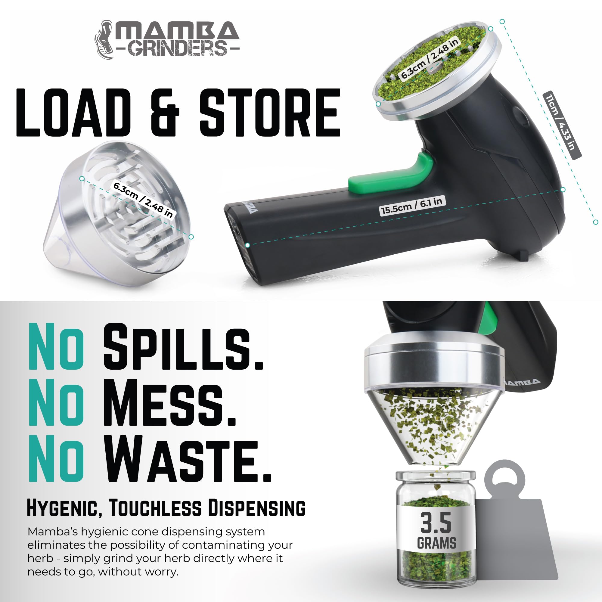 Mamba Monster 3.5g Silver USB Electric Herb Grinder Powered for Easy One Handed Machine Grinding - Image 3