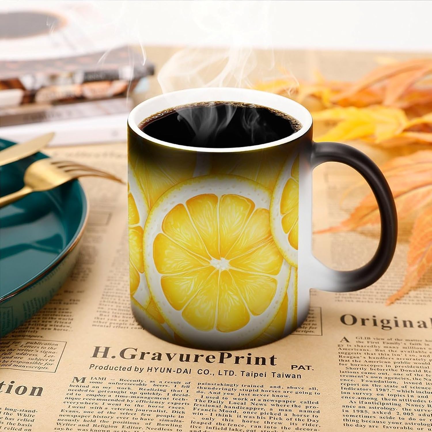 Color Changing Cups,Lemon Slice Pattern Printed 11 Oz Ceramic Cups for Birthday Men Women