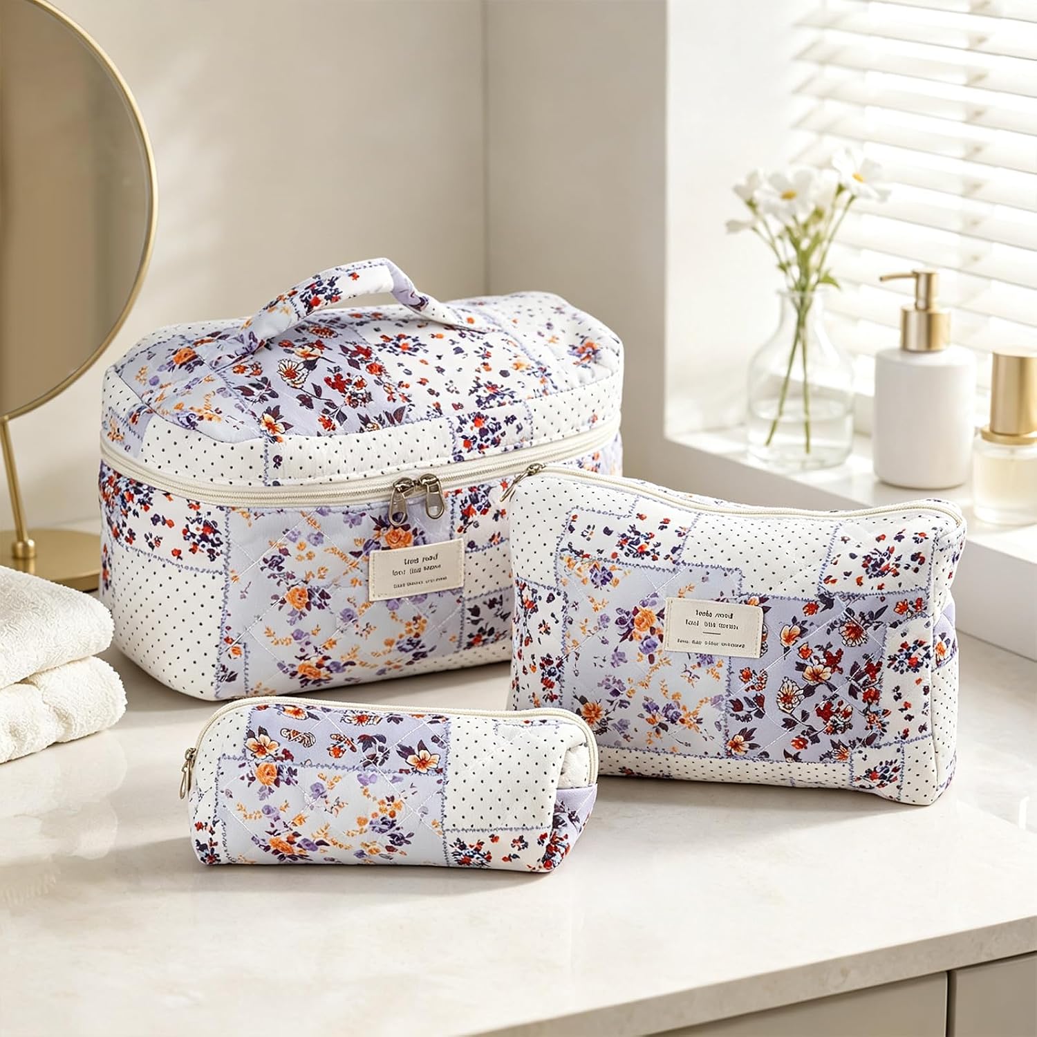 Beauty Travel Case Set, Round flower, B