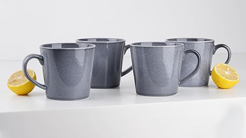 Miniatura 25 de famiware Moonlight - Juego de 4 tazas de café de 13 onzas con acabado de lino, juego de tazas de café con asa para café con leche, capuchino, té,