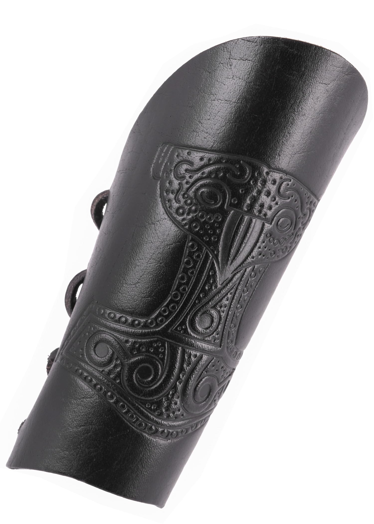 Battle-Merchant Men's Black Thor's Hammer Embossed Leather Forearm Sleeve/Arm Protectors Larp Medieval Viking, Paar