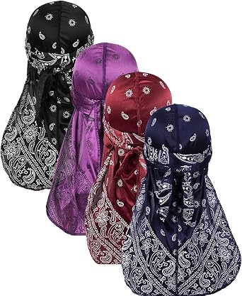 Silk Durag for Men Waves Silky Extra Long Tail Wide Straps Designer Du-rag Do Rags for Waver