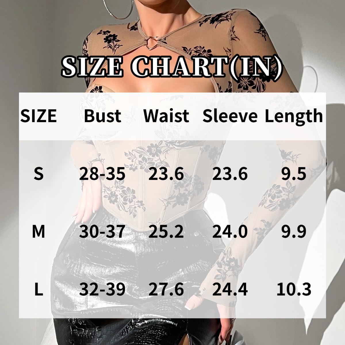 Women's Mesh Long Sleeve Top Floral Print Elegant Bustier Tops Hollow Out T-Shirt Blouse - Image 2