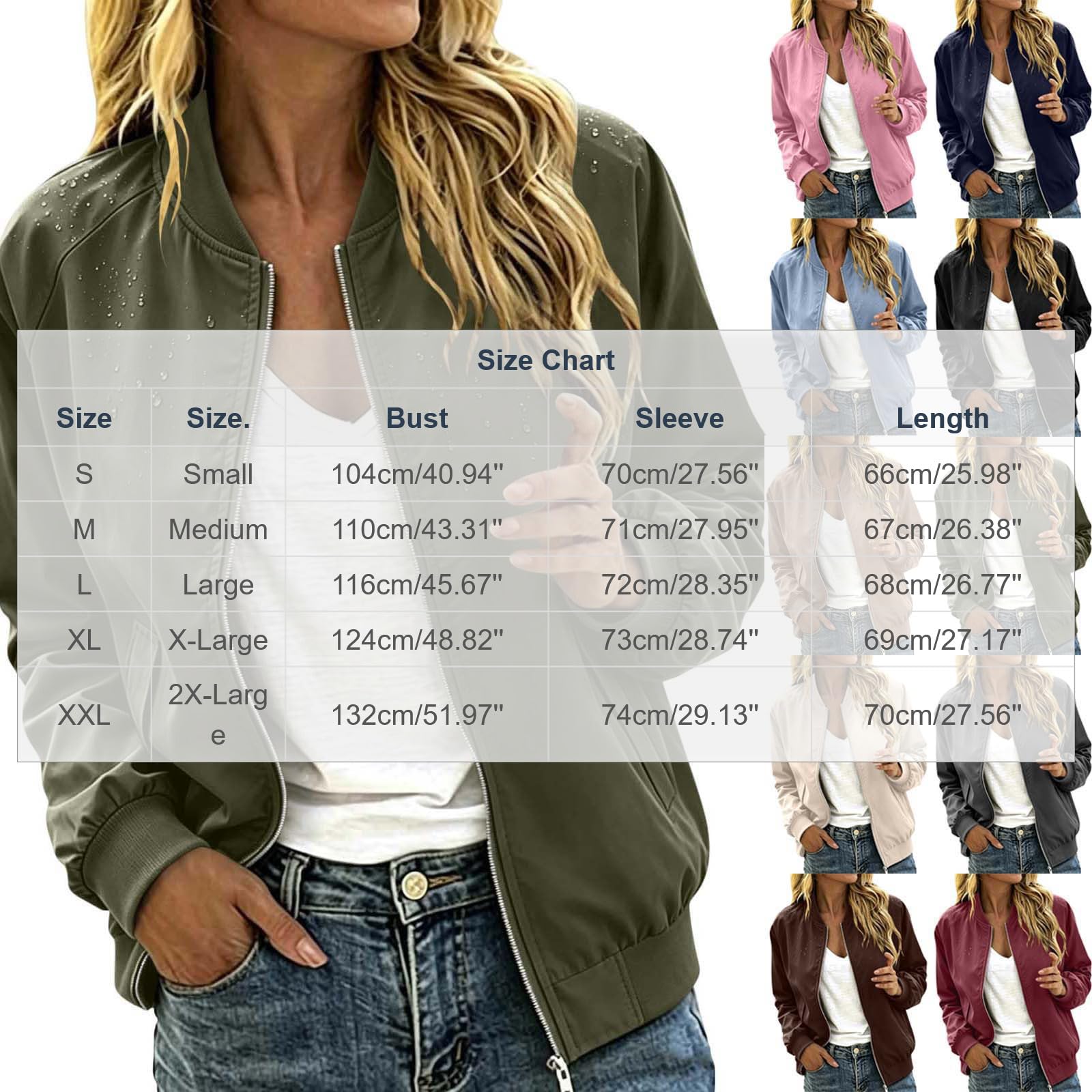 Regenjacke Damen Wasserdicht Bomberjacke Leichte Windbreaker Fahrradjacke | Windjacke Atmungsaktiv Wanderjacke Einfarbige Sportjacke Casual Laufjacke Outdoorjacke Übergangsjacke