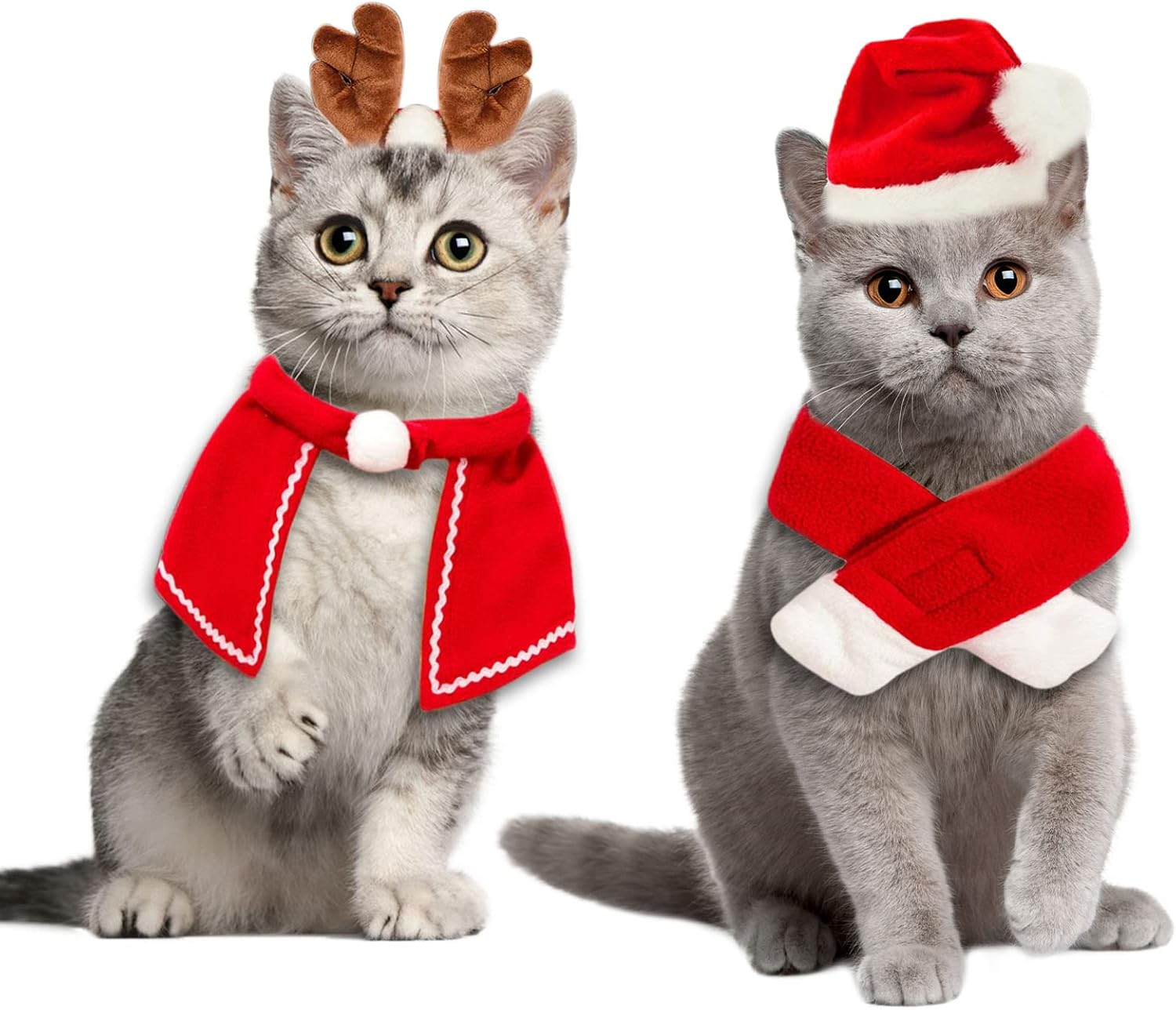 Fovlry Pet Christmas Costumes Outfit Santa Christmas Hat Red Reindeer Antlers Headband Scarf and Pet Cloak for Puppy Kitten Small Cats…